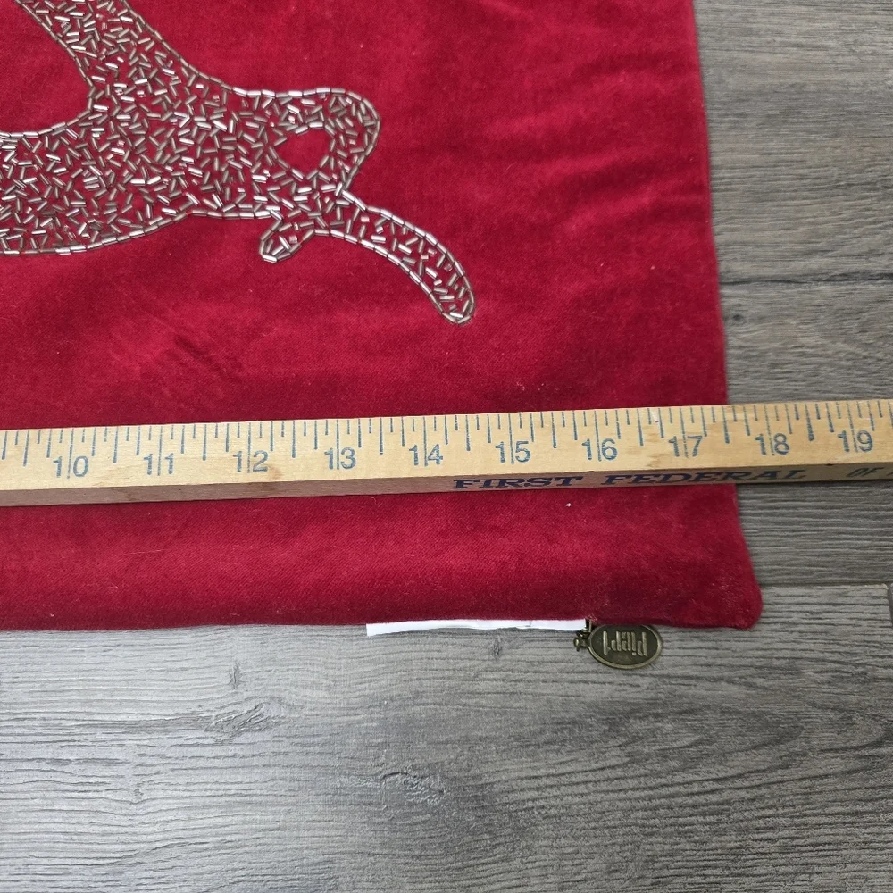Pier 1 Reindeer Accent Pillow Cover Red Velveteen Beaded Sparkle